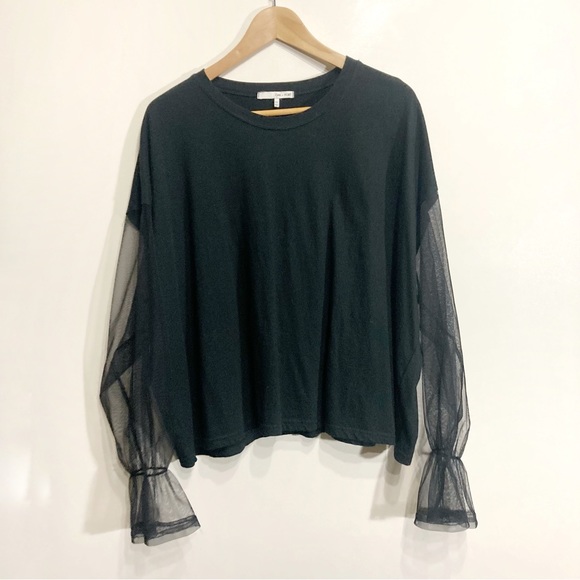 Oak + Fort Black Sheer Stretchy Mesh Sleeves Oversized Loose Fit - Picture 1 of 9